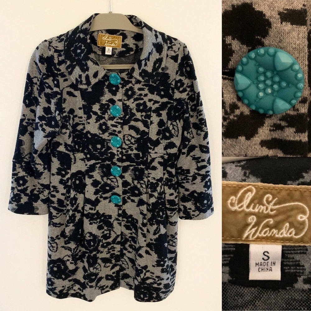 Aunt Wanda Women Small Coat with Teal Blue Buttons